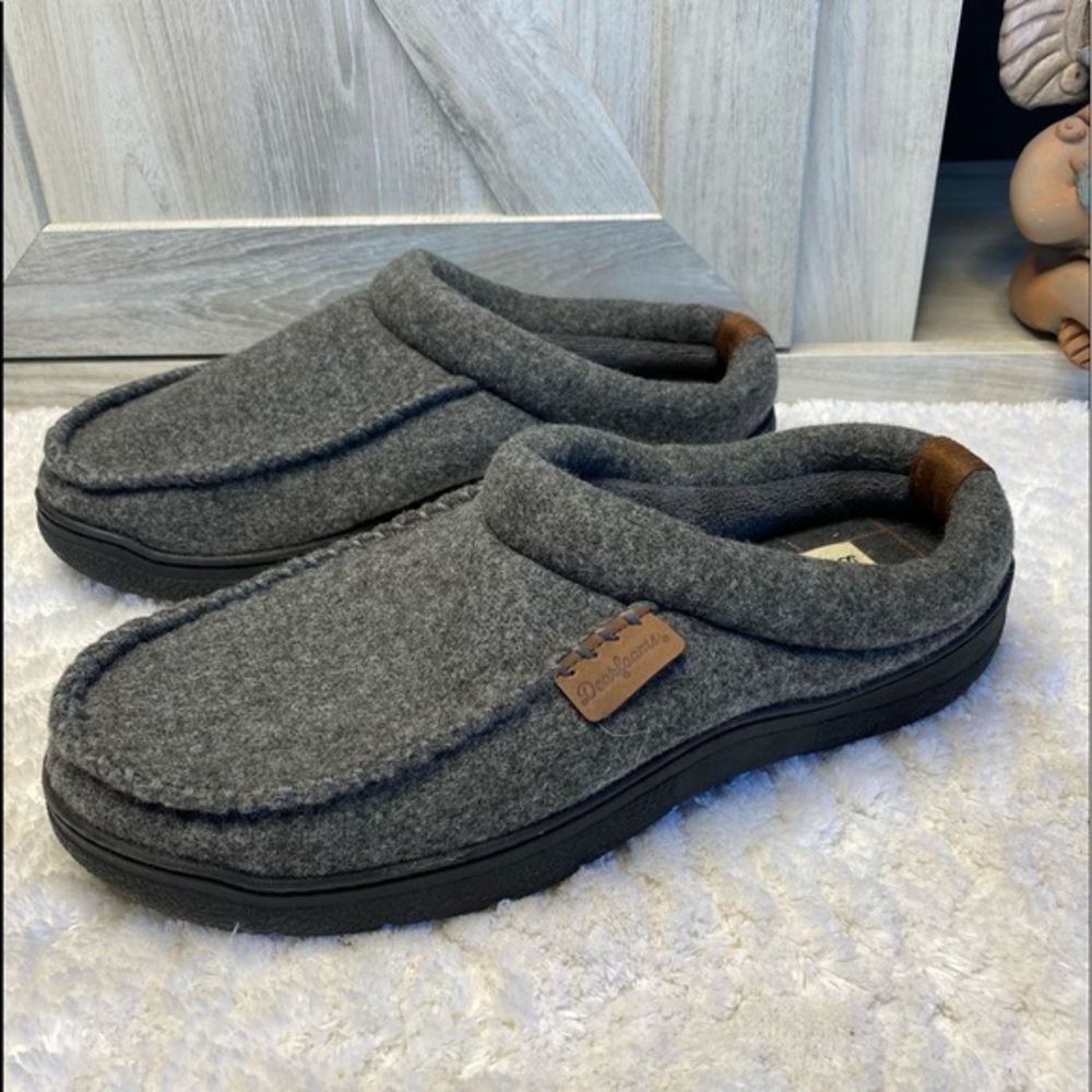 Dearfoams Men's Memory Foam Slippers Dark Heather Grey 9-10